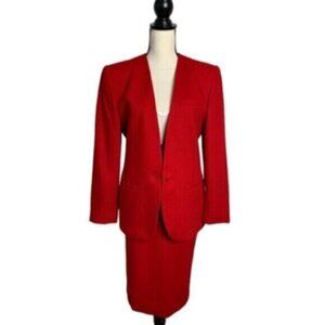 Jones Wear Red Wool Two Piece Skirt Suit Set